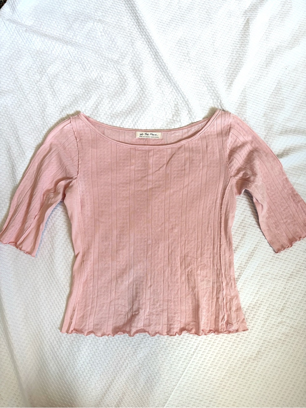 Free People Soft Pink Pointelle Boat Neck Too - Medium